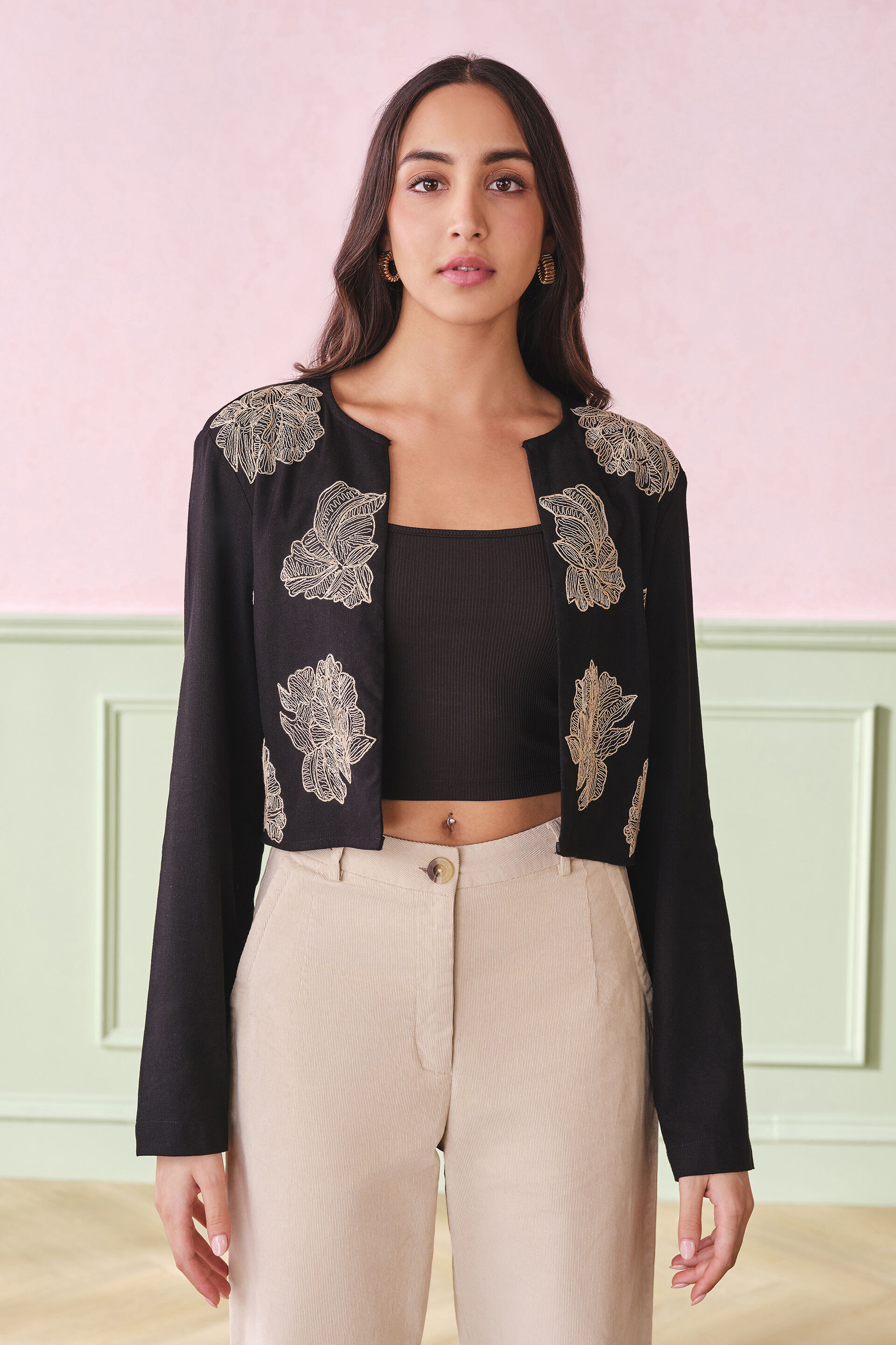 The Gala Noir Viscose Blend Shrug, Black, image 1